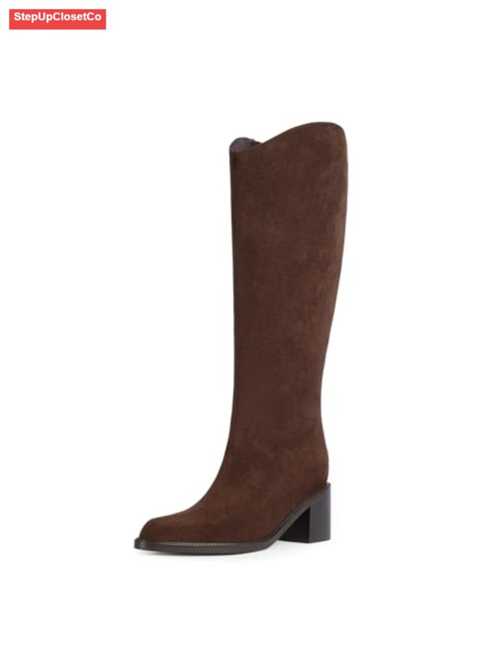 Women's Knee High Pointed Toe Chunky Block Heel Faux Suede Tall Boots